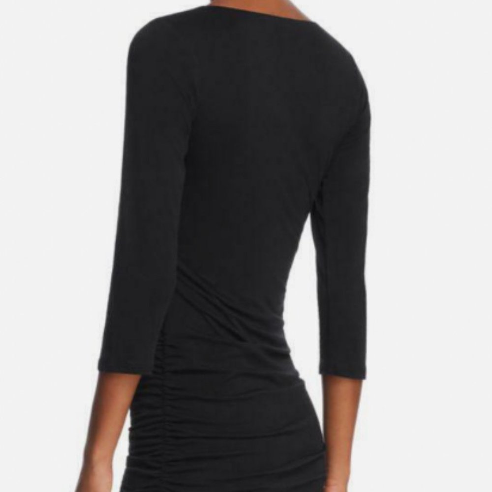 Velvet by Graham & Spencer Odessa Lace-UP Ruched 3/4 Sleeve Dress, Black Size M - Picture 2 of 4